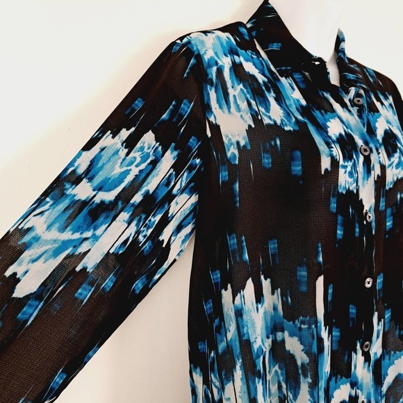 Derek Lam for Design Nation Watercolor Skyline Sheer Button Up Blouse - Picture 4 of 9